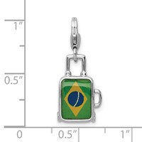 Amore La Vita Sterling Silver Rhodium-plated Polished 3-D Enameled Brazilian Flag Suitcase Charm with Fancy Lobster Clasp view 5