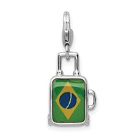 Amore La Vita Sterling Silver Rhodium-plated Polished 3-D Enameled Brazilian Flag Suitcase Charm with Fancy Lobster Clasp view 1
