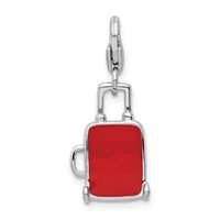 Amore La Vita Sterling Silver Rhodium-plated Polished 3-D Enameled Canadian Flag Suitcase Charm with Fancy Lobster Clasp view 3