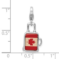 Amore La Vita Sterling Silver Rhodium-plated Polished 3-D Enameled Canadian Flag Suitcase Charm with Fancy Lobster Clasp view 5