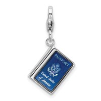 Amore La Vita Sterling Silver Rhodium-plated Polished 3-D Enameled Passport Charm with Fancy Lobster Clasp view 1