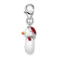 Amore La Vita Sterling Silver Rhodium-plated Polished 3-D Enameled Charm with Crystal Snowman Lobster Clasp view 2