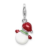 Amore La Vita Sterling Silver Rhodium-plated Polished 3-D Enameled Charm with Crystal Snowman Lobster Clasp view 3