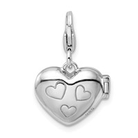 Amore La Vita Sterling Silver Rhodium-plated Polished 3-D Enameled CZ Love Heart Locket Charm with Fancy Lobster Clasp view 3