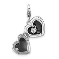 Amore La Vita Sterling Silver Rhodium-plated Polished 3-D Enameled CZ Love Heart Locket Charm with Fancy Lobster Clasp view 4