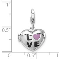 Amore La Vita Sterling Silver Rhodium-plated Polished 3-D Enameled CZ Love Heart Locket Charm with Fancy Lobster Clasp view 5