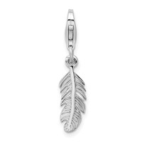 Amore La Vita Sterling Silver Rhodium-plated Polished 3-D Feather Charm with Fancy Lobster Clasp view 1