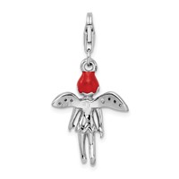 Amore La Vita Sterling Silver Rhodium-plated Polished 3-D Enameled with CZ Fairy Charm with Fancy Lobster Clasp view 3