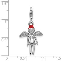 Amore La Vita Sterling Silver Rhodium-plated Polished 3-D Enameled with CZ Fairy Charm with Fancy Lobster Clasp view 4