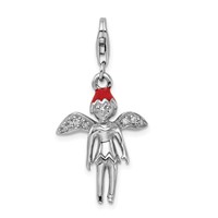 Amore La Vita Sterling Silver Rhodium-plated Polished 3-D Enameled with CZ Fairy Charm with Fancy Lobster Clasp view 1