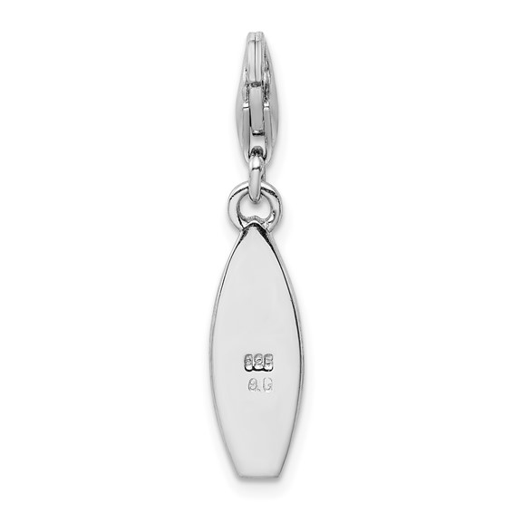 Amore La Vita Sterling Silver Rhodium-plated Polished Enameled Surf Board with Flowers Lobster Clasp Charm