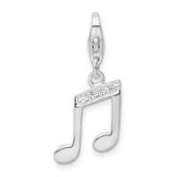 Amore La Vita Sterling Silver Rhodium-plated Polished CZ Music Note Lobster Clasp Charm view 1
