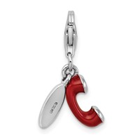 Amore La Vita Sterling Silver Rhodium-plated Polished 3-D Enameled Call ME Phone Lobster Clasp Charm view 3