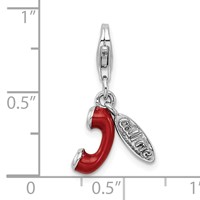 Amore La Vita Sterling Silver Rhodium-plated Polished 3-D Enameled Call ME Phone Lobster Clasp Charm view 4