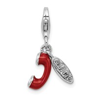 Amore La Vita Sterling Silver Rhodium-plated Polished 3-D Enameled Call ME Phone Lobster Clasp Charm view 1