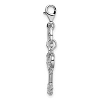 Amore La Vita Sterling Silver Rhodium-plated Polished CZ Heart and Key Charm with Fancy Lobster Clasp view 2
