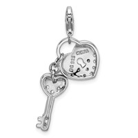 Amore La Vita Sterling Silver Rhodium-plated Polished CZ Heart and Key Charm with Fancy Lobster Clasp view 3