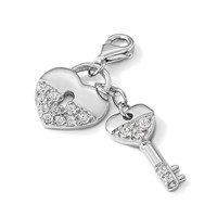 Amore La Vita Sterling Silver Rhodium-plated Polished CZ Heart and Key Charm with Fancy Lobster Clasp view 4