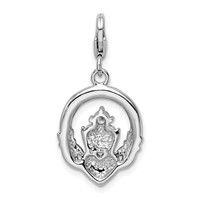 Amore La Vita Sterling Silver Rhodium-plated Polished Clear CZ Claddagh Charm with Fancy Lobster Clasp view 3