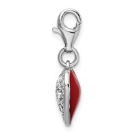 Amore La Vita Sterling Silver Rhodium-plated Polished 3-D CZ and Red Enameled Reversible Heart Charm with Fancy Lobster Clasp view 2