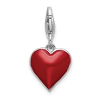 Amore La Vita Sterling Silver Rhodium-plated Polished 3-D CZ and Red Enameled Reversible Heart Charm with Fancy Lobster Clasp view 3