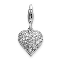 Amore La Vita Sterling Silver Rhodium-plated Polished 3-D CZ and Red Enameled Reversible Heart Charm with Fancy Lobster Clasp view 1