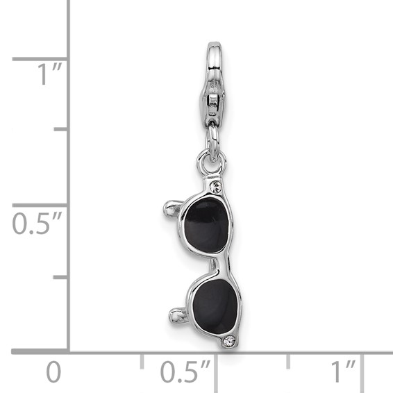 Amore La Vita Sterling Silver Rhodium-plated 3-D Black Enameled Sunglasses Charm with Fancy Lobster Clasp