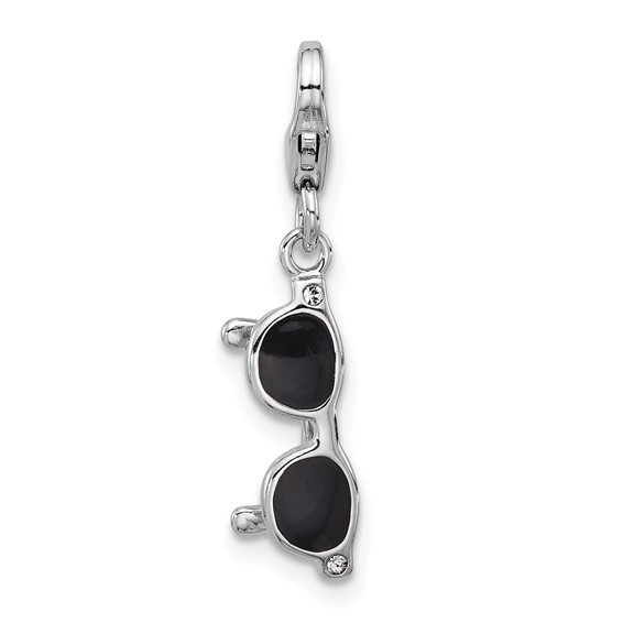 Amore La Vita Sterling Silver Rhodium-plated 3-D Black Enameled Sunglasses Charm with Fancy Lobster Clasp