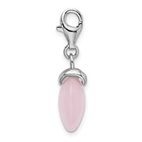 Amore La Vita Sterling Silver Rhodium-plated Polished 3-D Rose Quartz Heart Charm with Fancy Lobster Clasp view 2