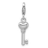 Amore La Vita Sterling Silver Rhodium-plated Polished 3-D Key Charm with Fancy Lobster Clasp view 3