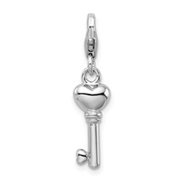 Amore La Vita Sterling Silver Rhodium-plated Polished 3-D Key Charm with Fancy Lobster Clasp view 1