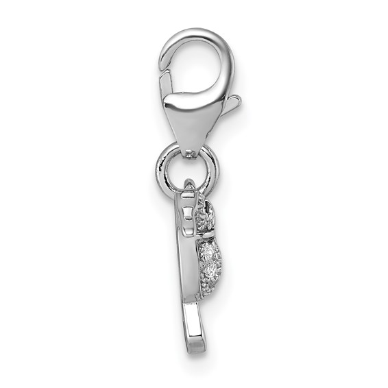 Sterling Silver Amore La Vita Rhodium-plated Blue and Green Enamel with CZ and Black Spinel Hummingbird Charm with Lobster Clasp