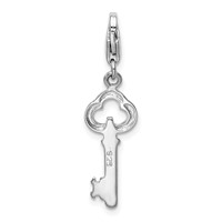 Amore La Vita Sterling Silver Rhodium-plated Polished Skeleton Key Charm with Fancy Lobster Clasp view 3