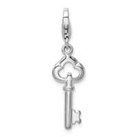 Amore La Vita Sterling Silver Rhodium-plated Polished Skeleton Key Charm with Fancy Lobster Clasp view 1