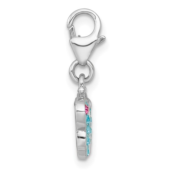 Sterling Silver Amore La Vita Rhodium-plated Polished Blue and Pink Crystal Butterfly Charm