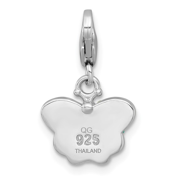 Sterling Silver Amore La Vita Rhodium-plated Polished Blue and Pink Crystal Butterfly Charm