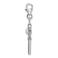 Amore La Vita Sterling Silver Rhodium-plated Polished Freshwater Cultured Pearl Key Charm with Fancy Lobster Clasp view 2