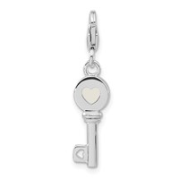 Sterling Silver Rhodium-plated 3-D Enameled Key W Lobster Clasp Charm view 3