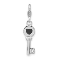 Sterling Silver Rhodium-plated 3-D Enameled Key W Lobster Clasp Charm view 1