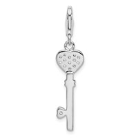 Amore La Vita Sterling Silver Rhodium-plated Polished Clear CZ Heart Top Key Charm with Fancy Lobster Clasp view 3