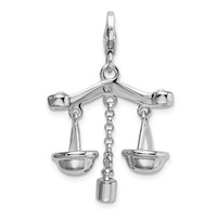 Amore La Vita Sterling Silver Rhodium-plated Polished 3-D Enameled Scales of Justice Charm with Fancy Lobster Clasp view 3