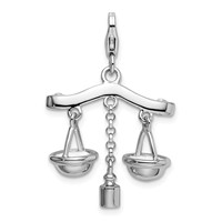 Amore La Vita Sterling Silver Rhodium-plated Polished 3-D Enameled Scales of Justice Charm with Fancy Lobster Clasp view 1