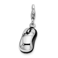Amore La Vita Sterling Silver Rhodium-plated Polished 3-D Enameled Mouse Charm with Fancy Lobster Clasp view 4