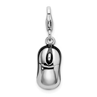 Amore La Vita Sterling Silver Rhodium-plated Polished 3-D Enameled Mouse Charm with Fancy Lobster Clasp view 1