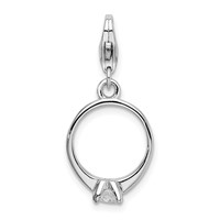 Amore La Vita Sterling Silver Rhodium-plated Polished 3-D CZ Polished Engagement Ring Charm with Fancy Lobster Clasp view 1