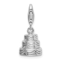 Amore La Vita Sterling Silver Rhodium-plated Polished 3-D Wedding Cake Charm with Fancy Lobster Clasp view 3