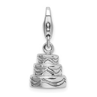 Amore La Vita Sterling Silver Rhodium-plated Polished 3-D Wedding Cake Charm with Fancy Lobster Clasp view 1