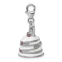 Amore La Vita Sterling Silver Rhodium-plated Polished 3-D Enameled Wedding Cake Charm with Fancy Lobster Clasp view 2