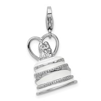 Amore La Vita Sterling Silver Rhodium-plated Polished 3-D Enameled Wedding Cake Charm with Fancy Lobster Clasp view 3