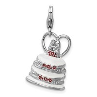 Amore La Vita Sterling Silver Rhodium-plated Polished 3-D Enameled Wedding Cake Charm with Fancy Lobster Clasp view 1